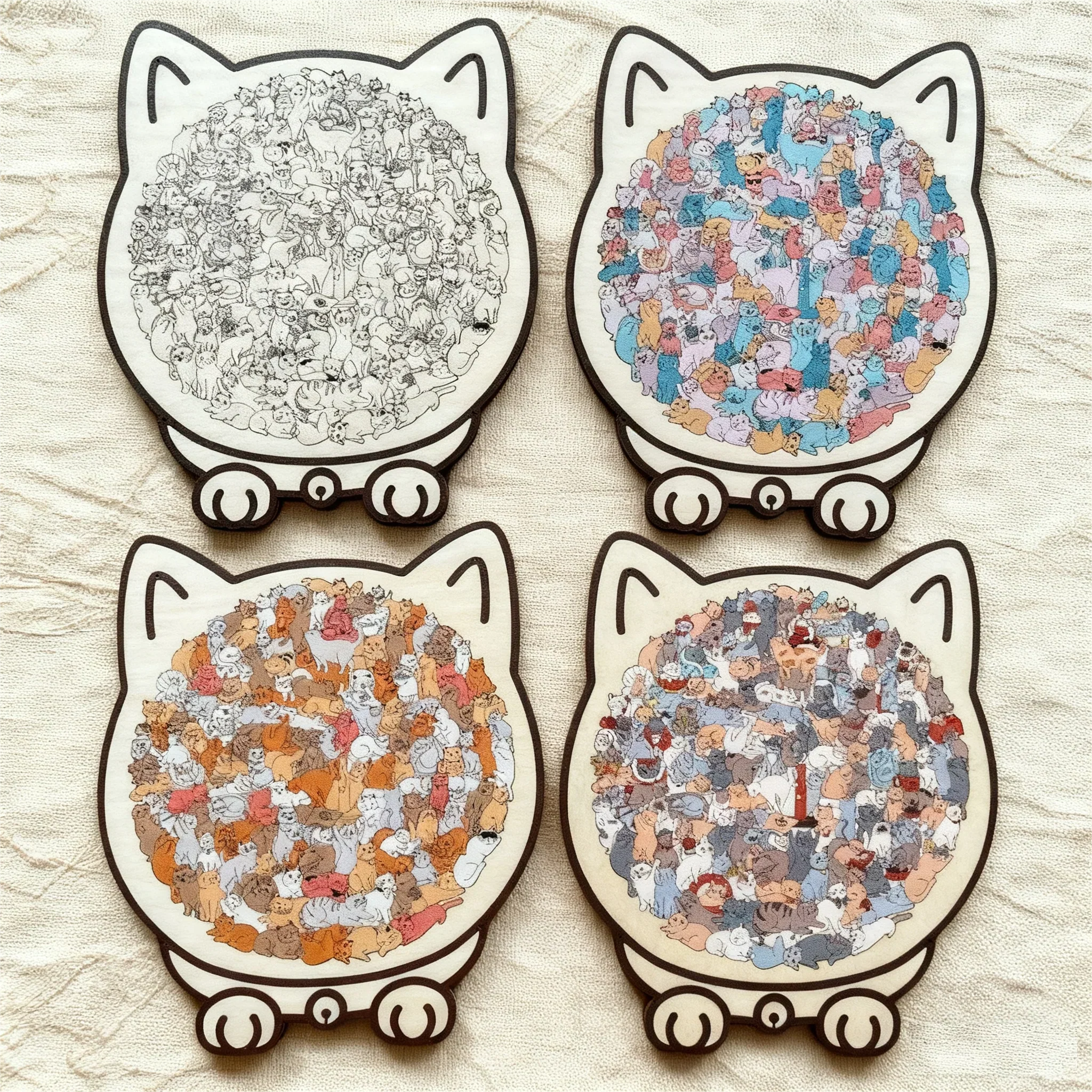 🎅135-Piece Morandi-Colored Cat Shaped Wooden Jigsaw Puzzle