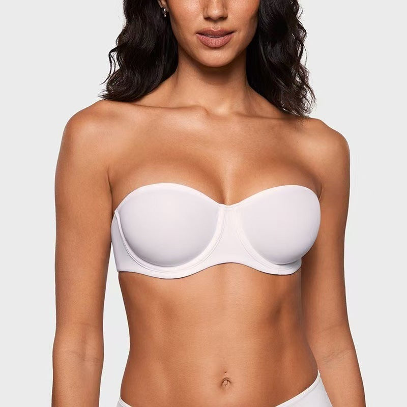 💜Women's Convertible Strapless Minimiser Bandeau Bra Underwire Unlined for Large Bust