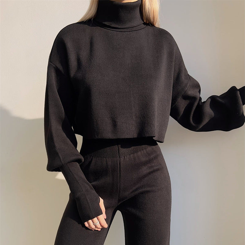 🔥Early Black Friday Sale:50% OFF🔥Women's Long-sleeve High Neck Crop Top and Pants Set
