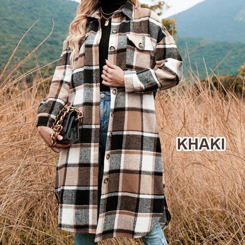 💕Women's Plaid Print Long Sleeve Warm Tweed Coat