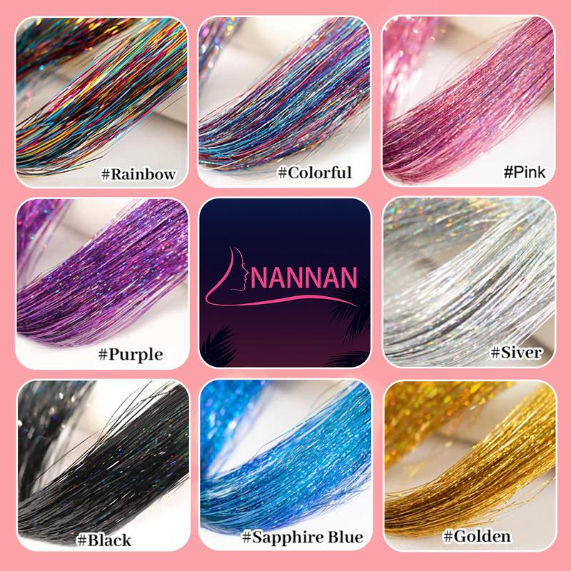 Clip in Hair Tinsel, Pack of 6 Pcs 24 Inch,Glitter Tinsel Hair Extensions 24 Inches, Festival Tinsel Fairy Hair Extension