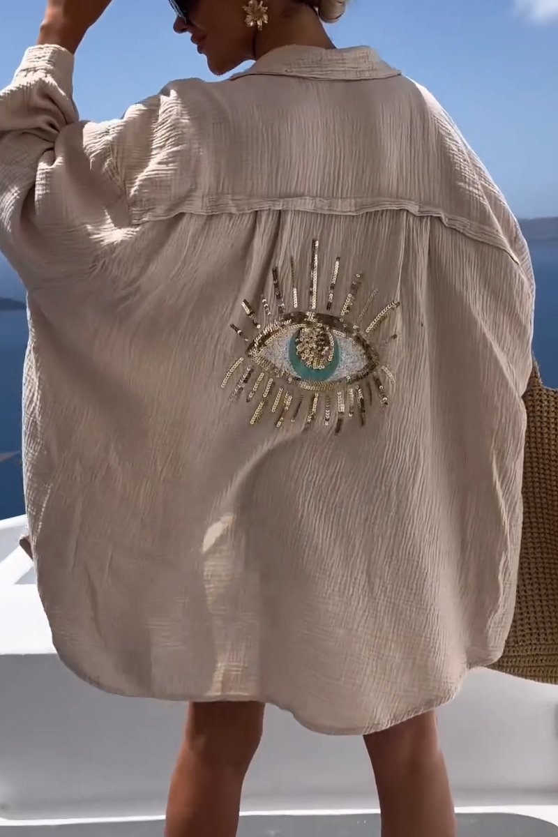 💜 LAST DAY PROMOTION - 50%OFF💜Evil Eye Casual Sequin Beaded Shirt