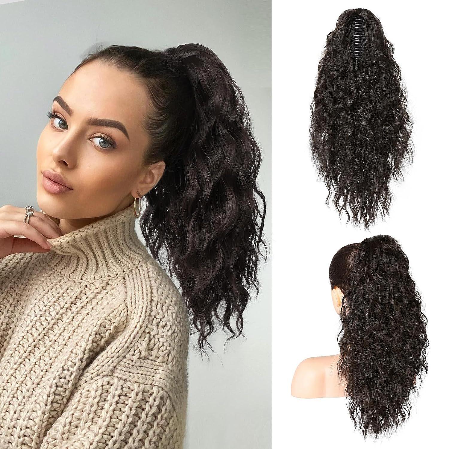 🩷 18 Inch Curly Wavy Frizzy Hair Extension with Ponytail