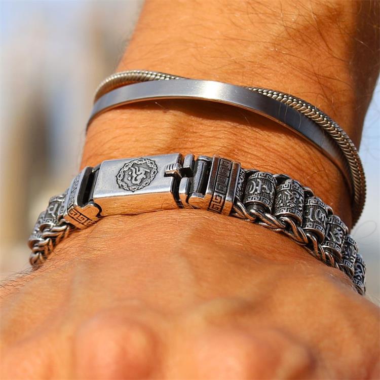 📿 Six Character Truth Prayer Wheel Bracelet – Lucky Prayer Wheel Design, Smooth Polished Surface, Lightweight Comfortable & Blessing Jewelry ✨