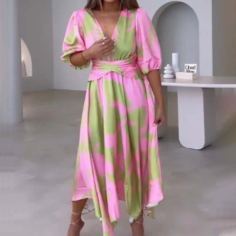ð¥Limited time 50% offð¥Elegant Color-Blocking V-Neck Waist-Cinching Dress