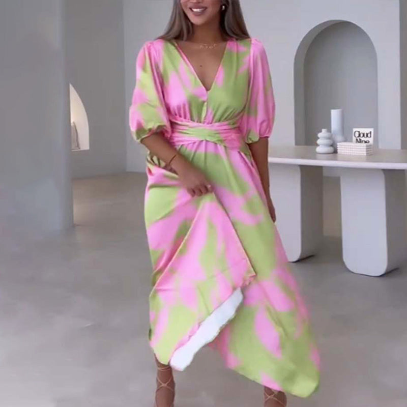 ð¥Limited time 50% offð¥Elegant Color-Blocking V-Neck Waist-Cinching Dress