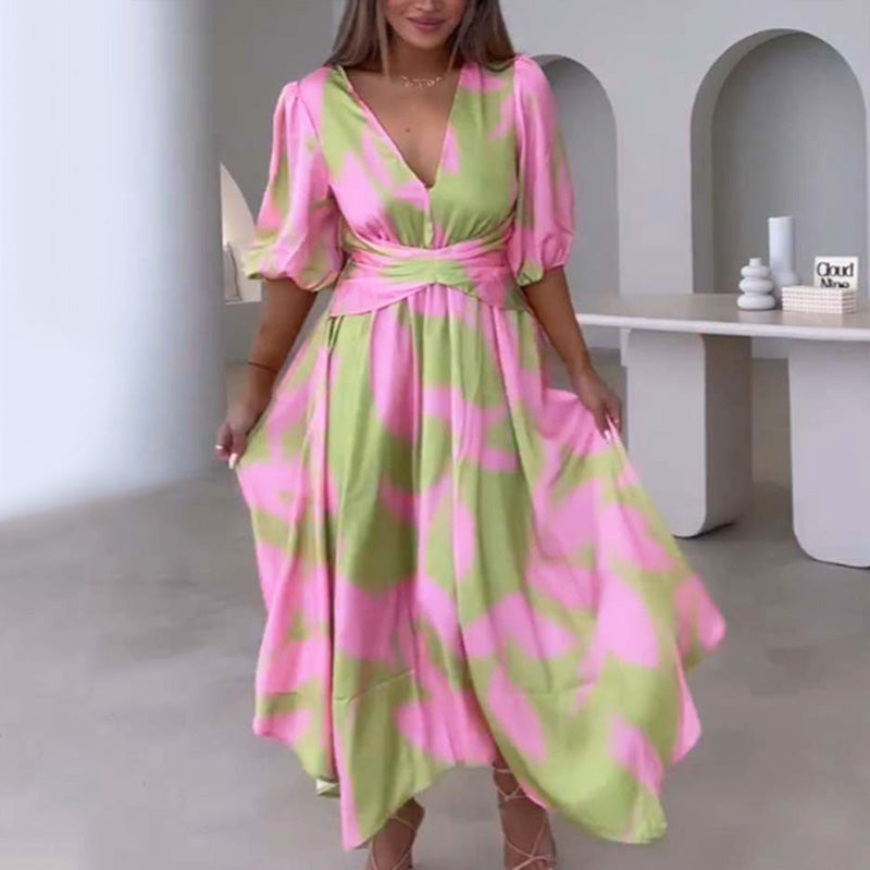 ð¥Limited time 50% offð¥Elegant Color-Blocking V-Neck Waist-Cinching Dress