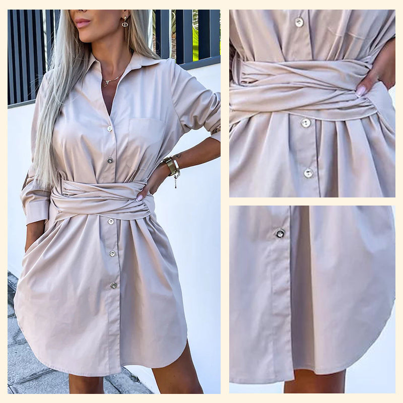 ð¥Limited time 50% offð¥Women's Trendy Solid Color Tie Waist Shirt Dress