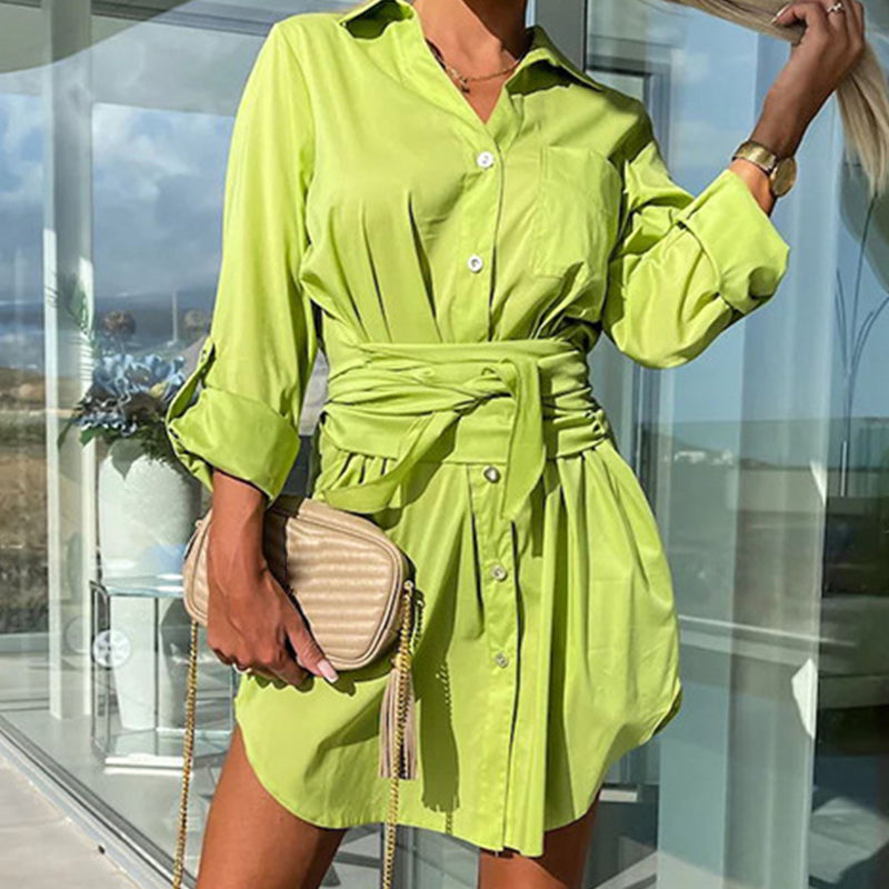 ð¥Limited time 50% offð¥Women's Trendy Solid Color Tie Waist Shirt Dress