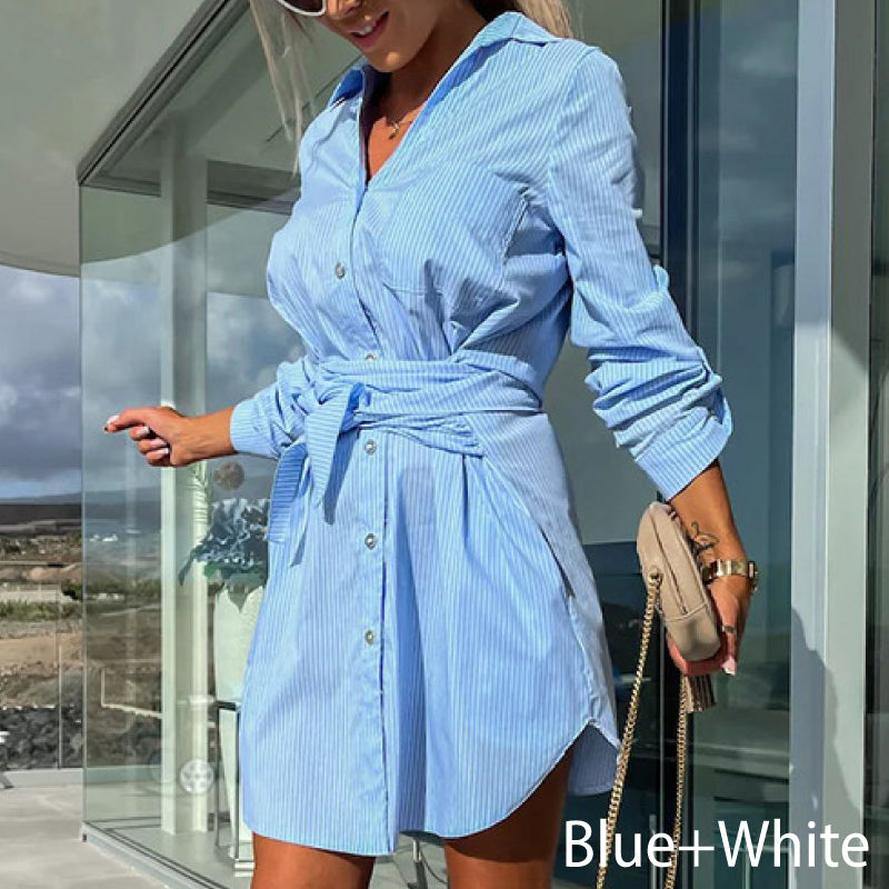 ð¥Limited time 50% offð¥Women's Trendy Solid Color Tie Waist Shirt Dress