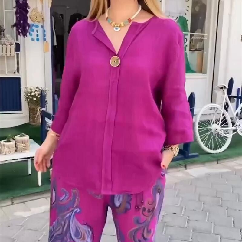 🔥Limited Time 50% OFF🔥Women’s Casual Printed Long-sleeve Blouse and Wide-leg Pants 2-piece Set