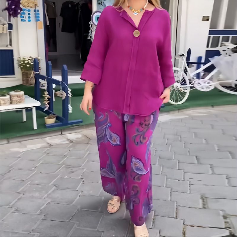 🔥Limited Time 50% OFF🔥Women’s Casual Printed Long-sleeve Blouse and Wide-leg Pants 2-piece Set