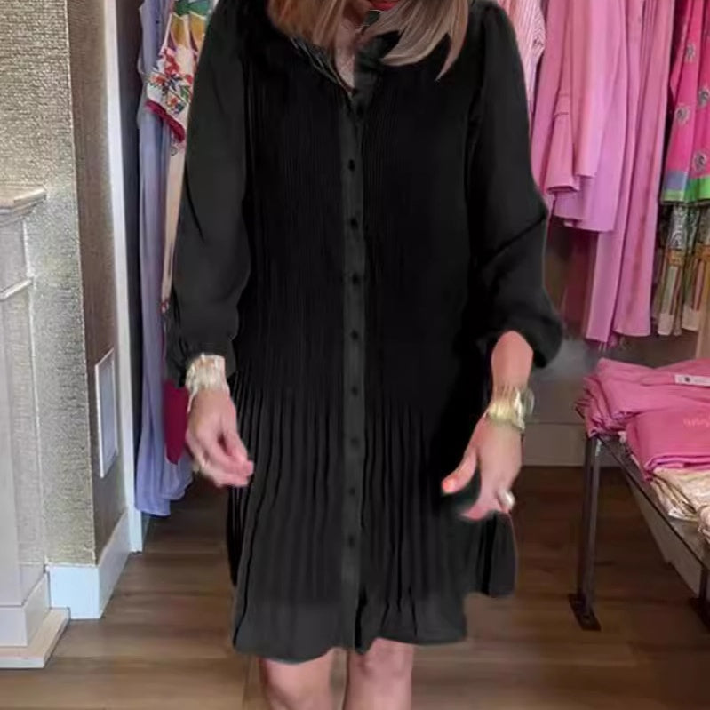 💕HOT SALE💕 Casual Button-Down Shirt Dress with Pleated Hem