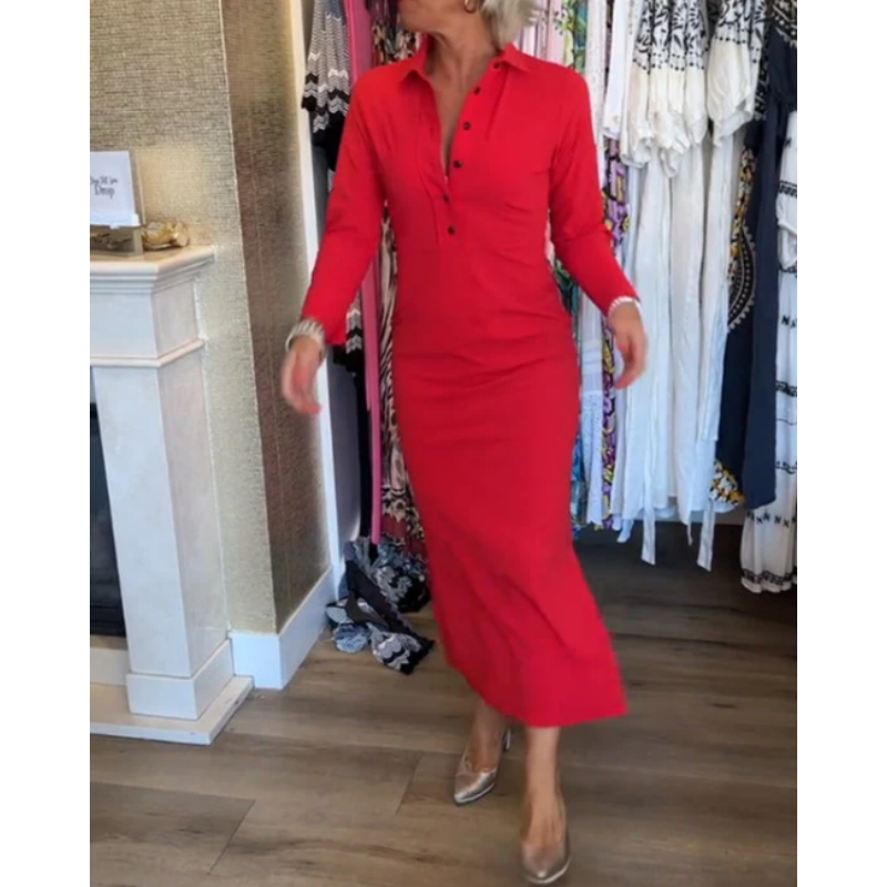 ð¥Limited Time 50% OFFð¥Women's Sexy Red Long Sleeve Lapel Dress