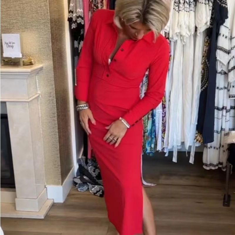 ð¥Limited Time 50% OFFð¥Women's Sexy Red Long Sleeve Lapel Dress