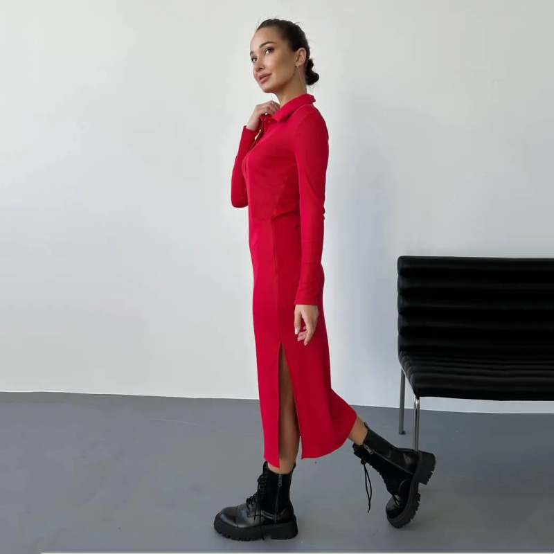 ð¥Limited Time 50% OFFð¥Women's Sexy Red Long Sleeve Lapel Dress