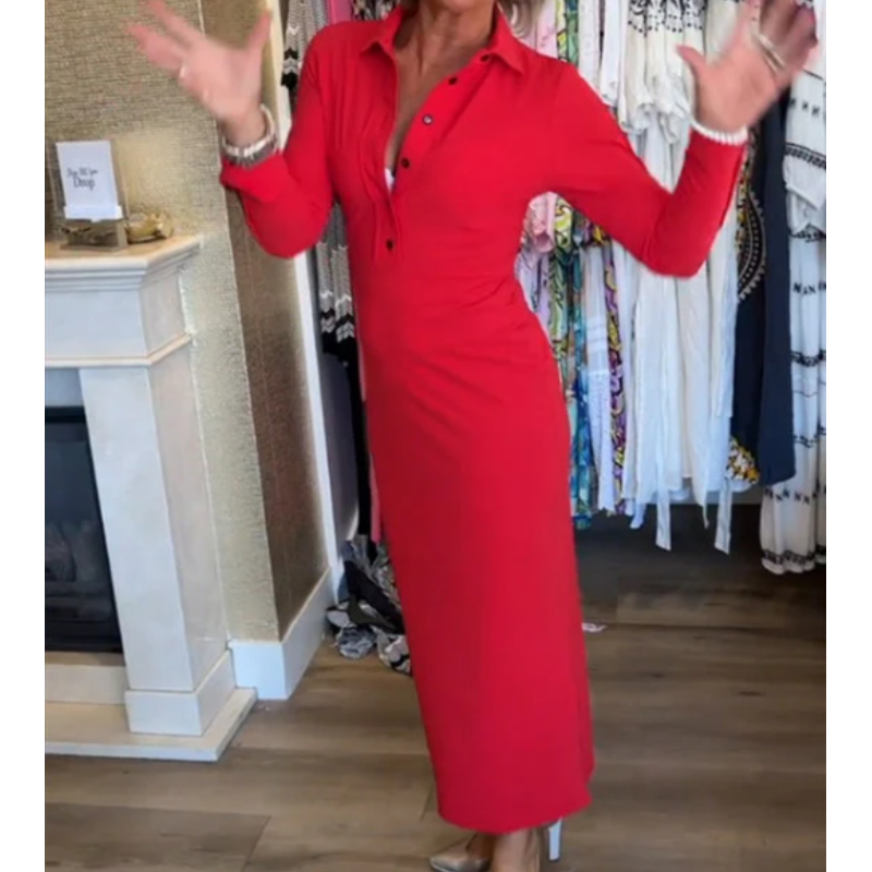 ð¥Limited Time 50% OFFð¥Women's Sexy Red Long Sleeve Lapel Dress
