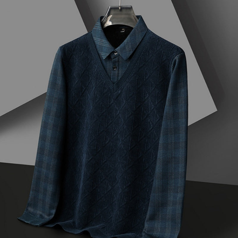 Men's Fake Two Piece Lapel Knitted Sweater
