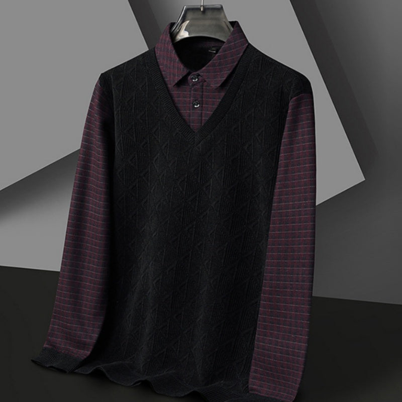Men's Fake Two Piece Lapel Knitted Sweater