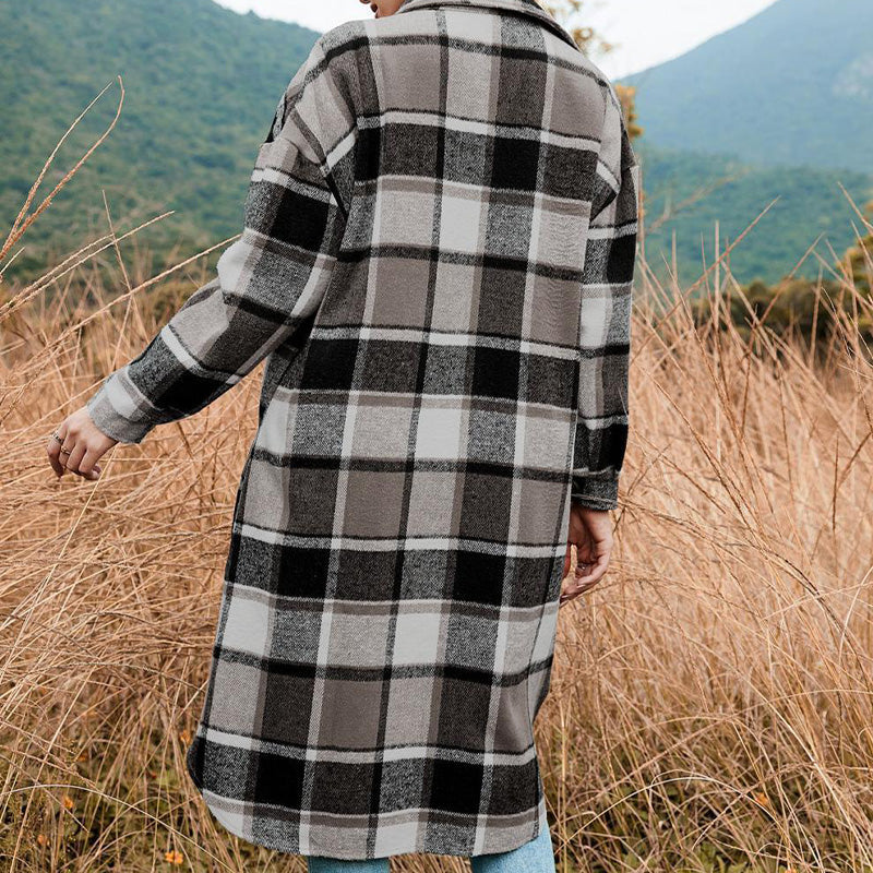 💕Women's Plaid Print Long Sleeve Warm Tweed Coat