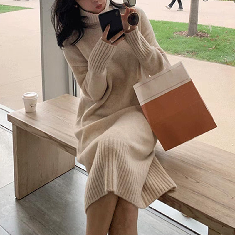 š„Limited Time 50% Off š„Elegant Loose Solid Color Turtleneck Knit Dress