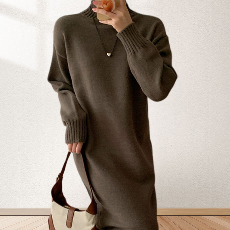 š„Limited Time 50% Off š„Elegant Loose Solid Color Turtleneck Knit Dress
