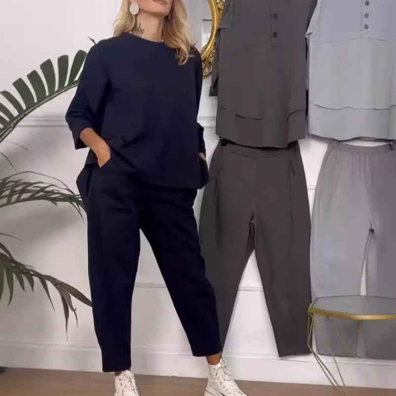 ð¥Limited Time 50% OFFð¥Women's Casual Solid Color Long Sleeve 2 Piece Set