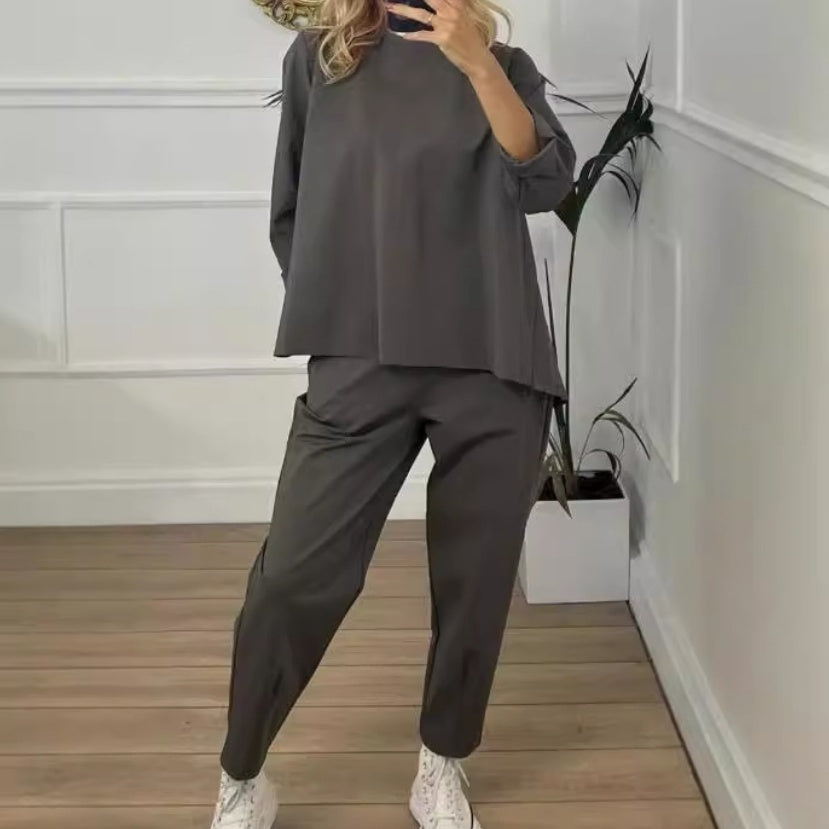 ð¥Limited Time 50% OFFð¥Women's Casual Solid Color Long Sleeve 2 Piece Set