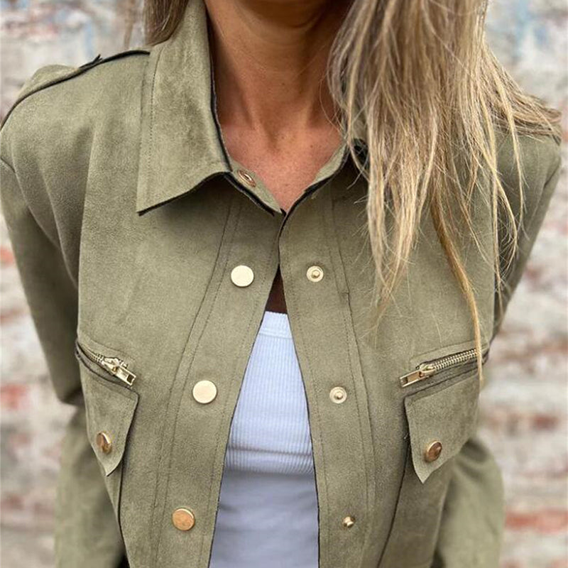 ð¥Limited Time 50% OFFð¥Women's Faux Suede Button-Down Utility Jacket