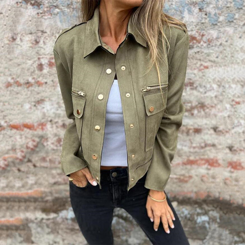 ð¥Limited Time 50% OFFð¥Women's Faux Suede Button-Down Utility Jacket