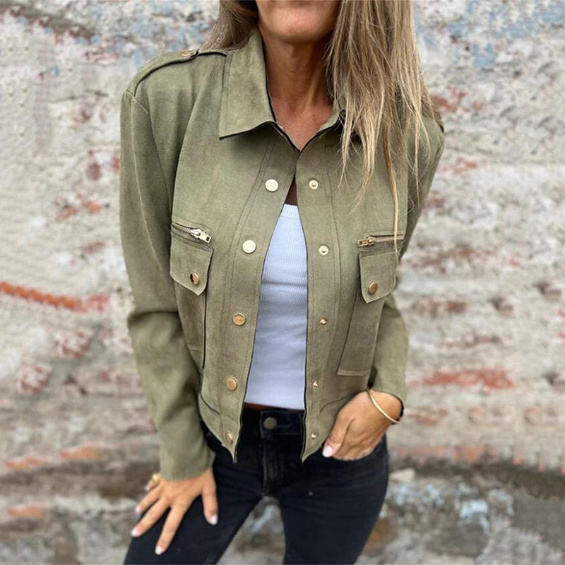 ð¥Limited Time 50% OFFð¥Women's Faux Suede Button-Down Utility Jacket