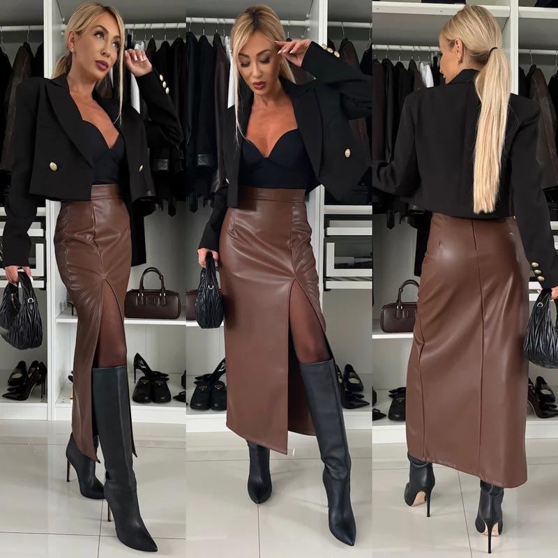ð¥Limited Time 50% OFFð¥Women's Elegant Sexy High-waist Thigh-slit Leather Skirt
