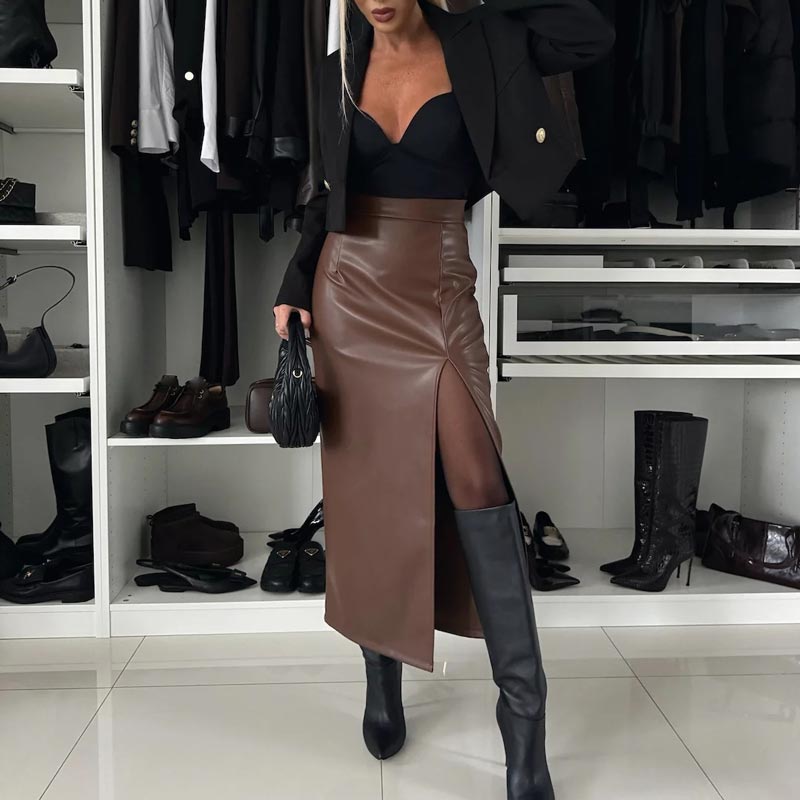 ð¥Limited Time 50% OFFð¥Women's Elegant Sexy High-waist Thigh-slit Leather Skirt