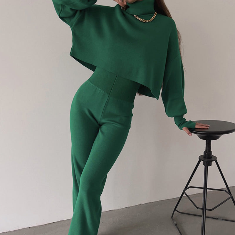 🔥Early Black Friday Sale:50% OFF🔥Women's Long-sleeve High Neck Crop Top and Pants Set