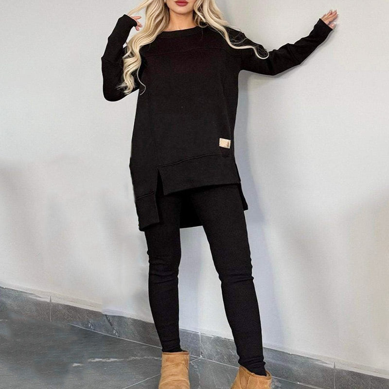 🎅Xmas Sales - 50% OFF🎄Slit High Low Hem Sweatshirt & Bodycon Pants Set