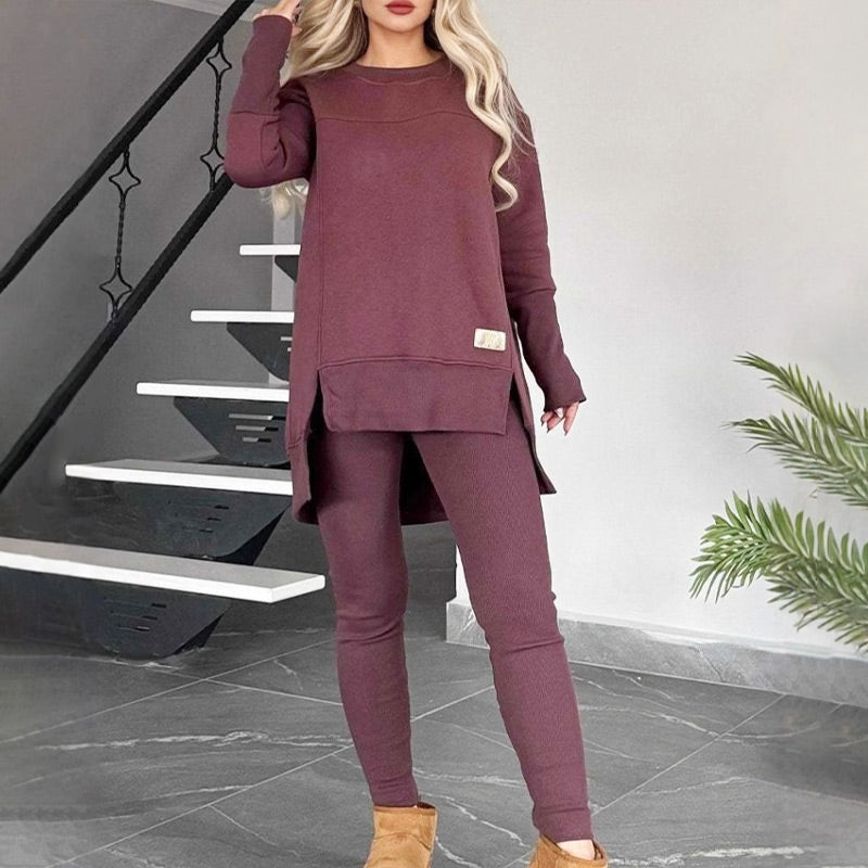 🎅Xmas Sales - 50% OFF🎄Slit High Low Hem Sweatshirt & Bodycon Pants Set