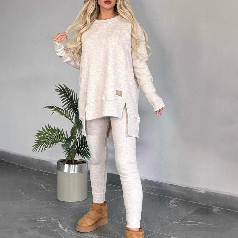 🎅Xmas Sales - 50% OFF🎄Slit High Low Hem Sweatshirt & Bodycon Pants Set