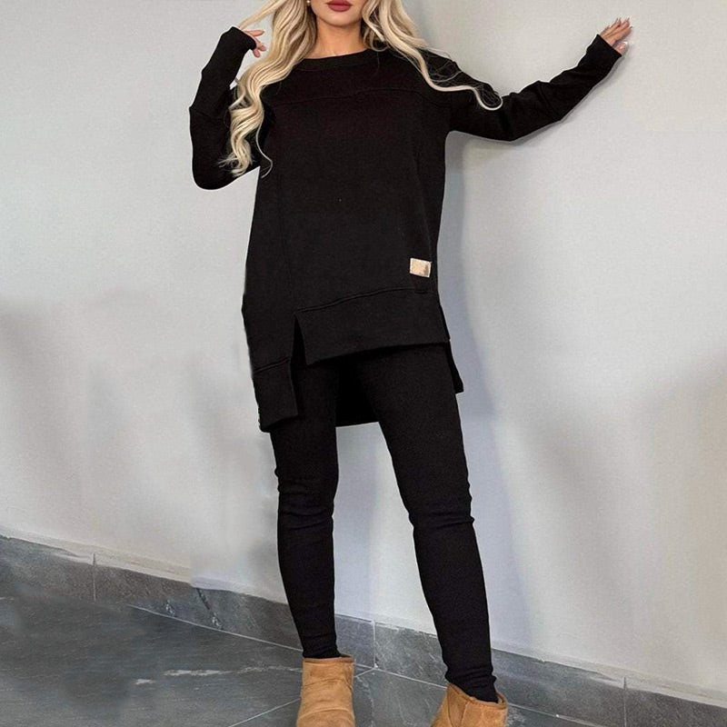 🎅Xmas Sales - 50% OFF🎄Slit High Low Hem Sweatshirt & Bodycon Pants Set