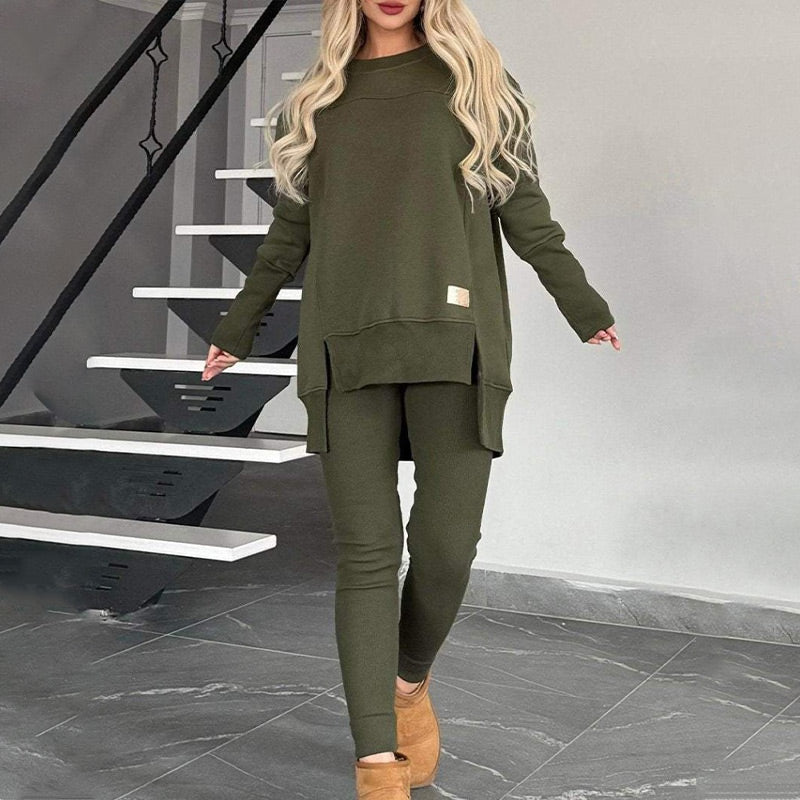 🎅Xmas Sales - 50% OFF🎄Slit High Low Hem Sweatshirt & Bodycon Pants Set