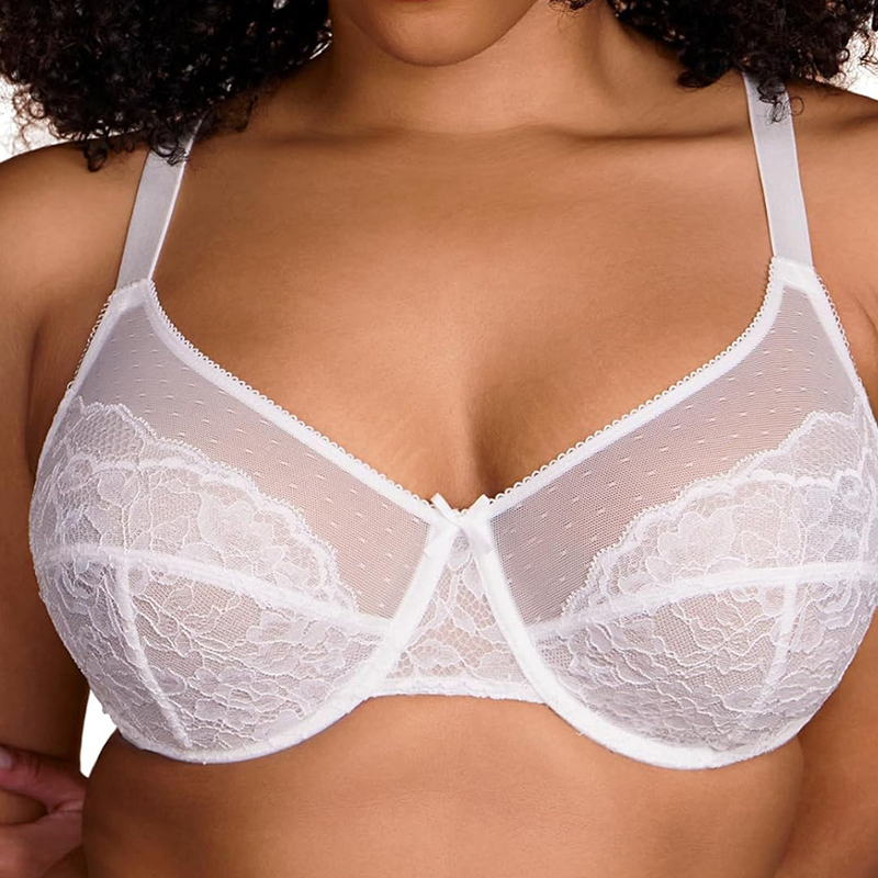 Enchante Floral Lace Plus Size Underwire Unlined Unpadded Minimizer Full Coverage Bra Women's Wear Comfortable Breathable Mesh Cup
