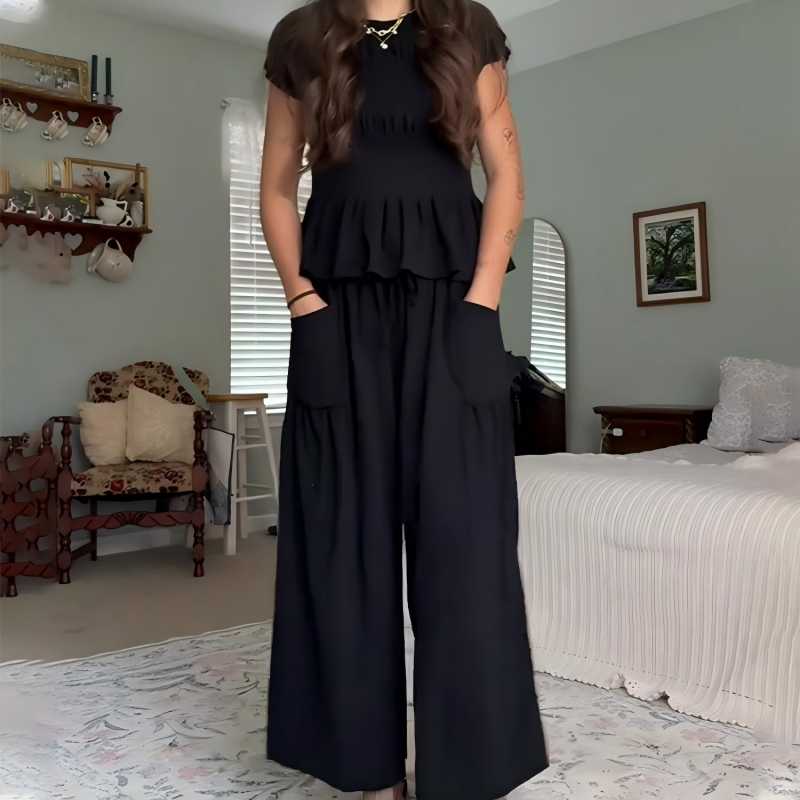 💜LAST DAY-50% OFF💜Women’s Pleated Top & Wide-Leg Pants Set