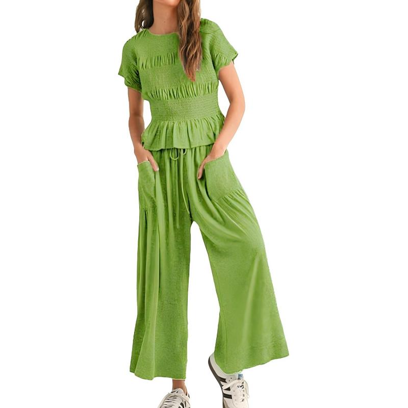 💜LAST DAY-50% OFF💜Women’s Pleated Top & Wide-Leg Pants Set