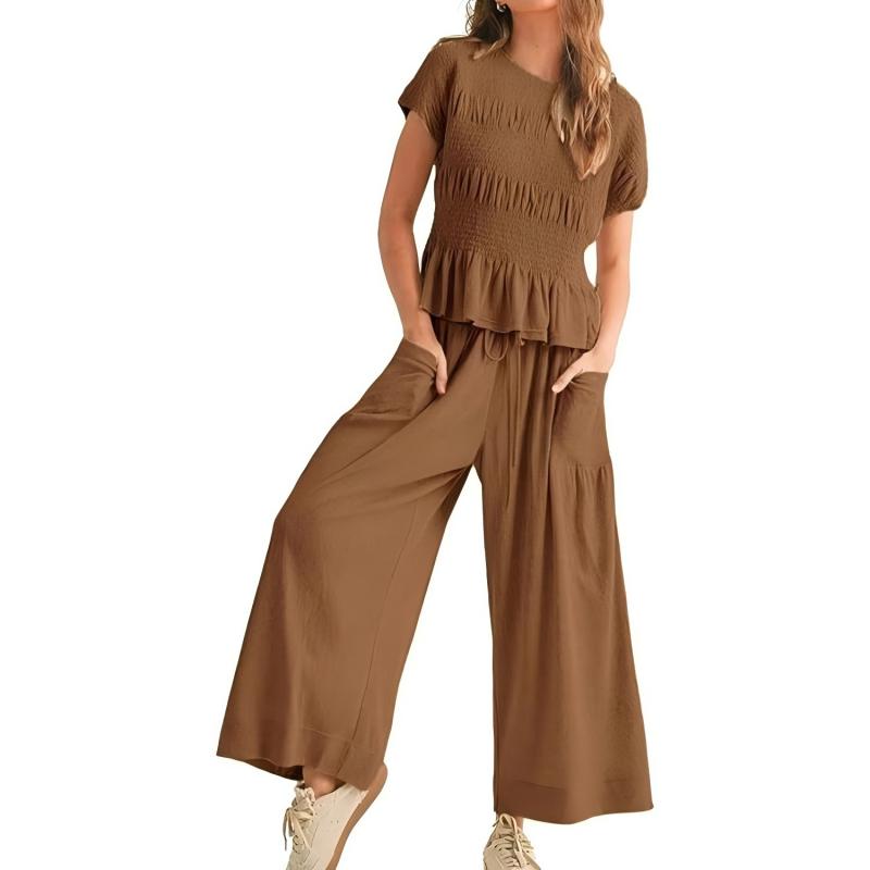 💜LAST DAY-50% OFF💜Women’s Pleated Top & Wide-Leg Pants Set