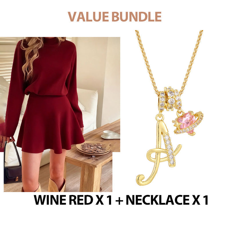 Women's Mock Neck Knit A-Line Mini Dress