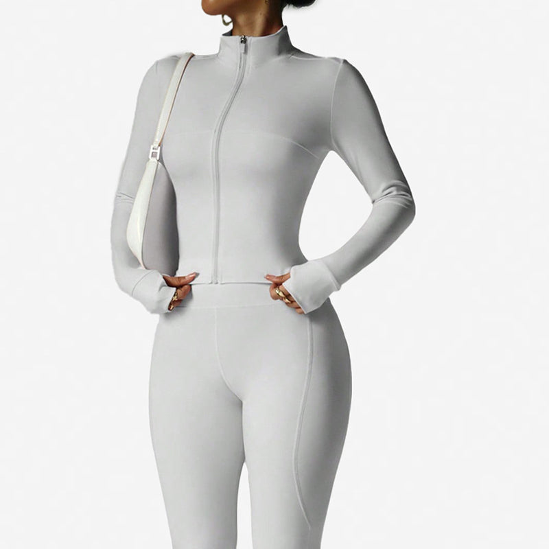 Women's 2-Piece Zip-Up Tracksuit Set with Flared Pants