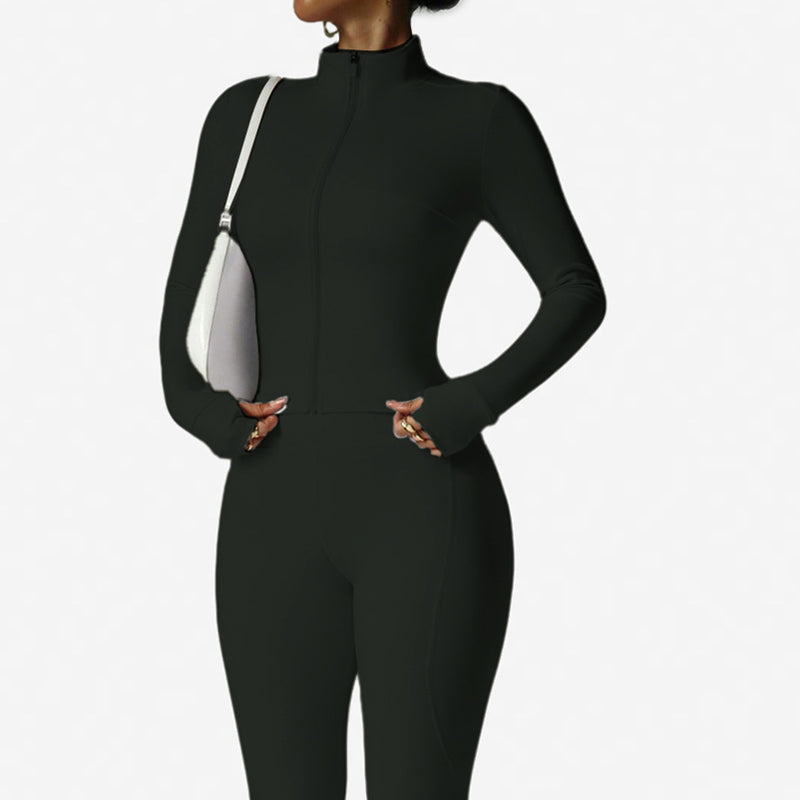 Women's 2-Piece Zip-Up Tracksuit Set with Flared Pants