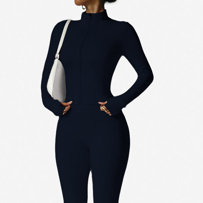 Women's 2-Piece Zip-Up Tracksuit Set with Flared Pants