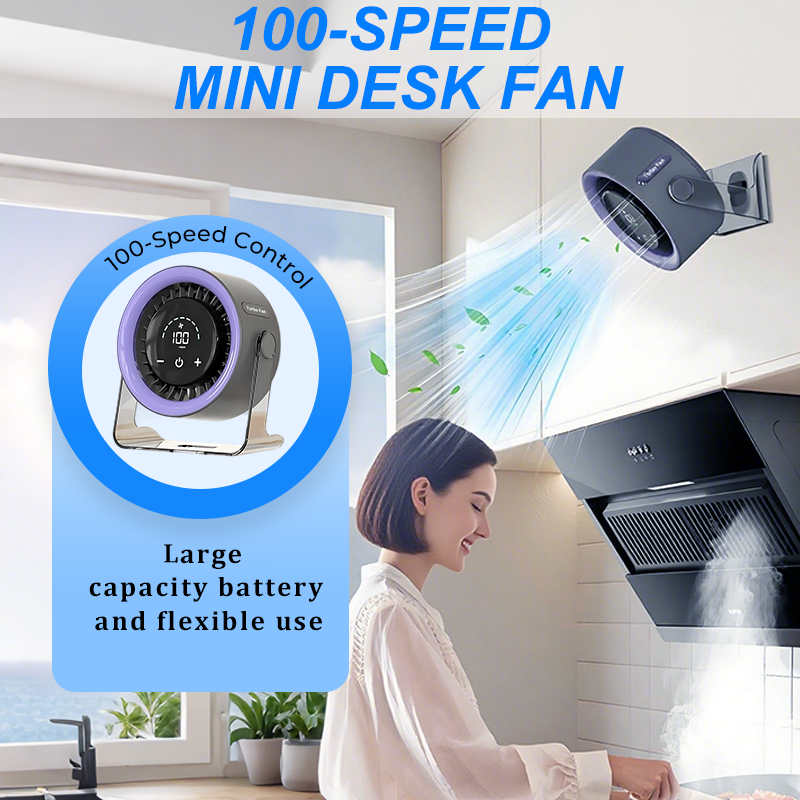 2026 Desk Fan with LED Display USB Powered Portable 100 Speeds 120° Tilt Quiet Long Battery Life Oscillating Table Fan for Bedroom Office Home Camping