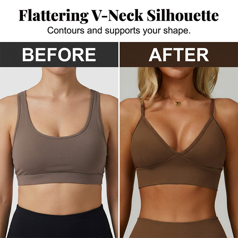 Women's Seamless Ribbed V-Neck Sports Bra