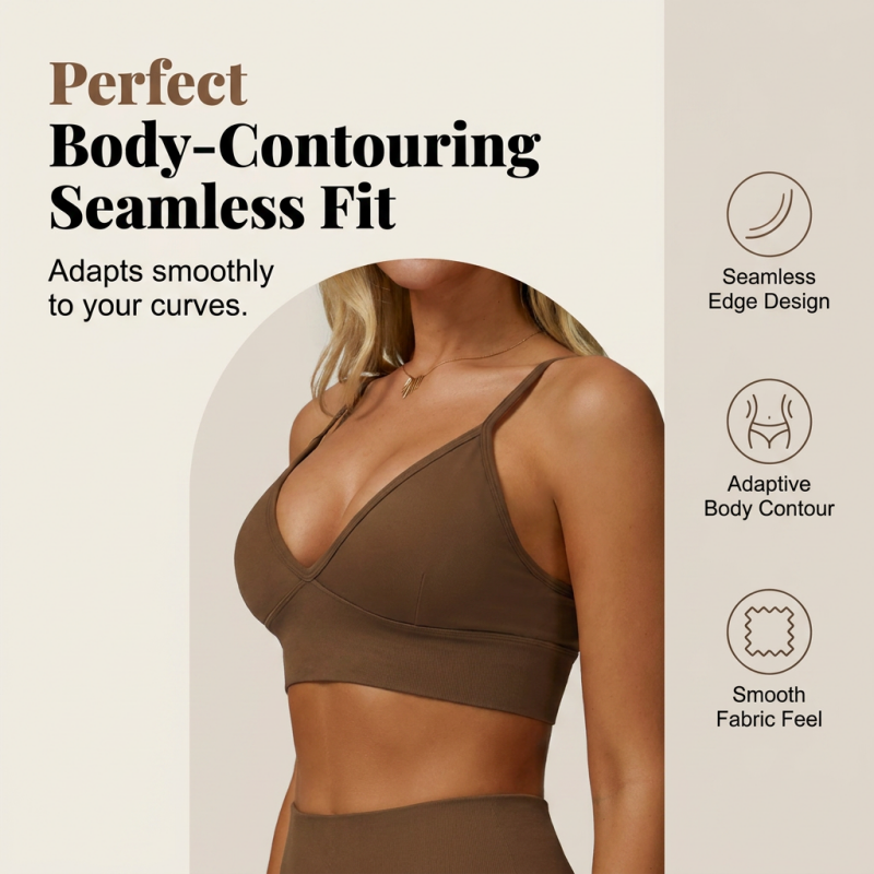 Women's Seamless Ribbed V-Neck Sports Bra